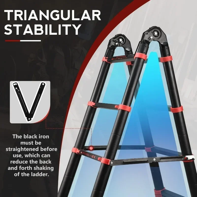 12.5 FT A Frame Telescoping Ladder Portable Compact Aluminum Extension Ladder for Outdoor Camper Trips Motorhome 330lb Capacity