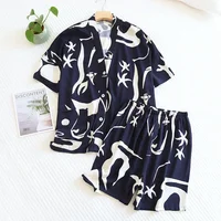 New Summer Ladies 100% Viscose Pajamas Short Sleeve Shorts Two Piece Floral V-Neck Thin Loose Women's Homewear Set sleepwear - Image 2