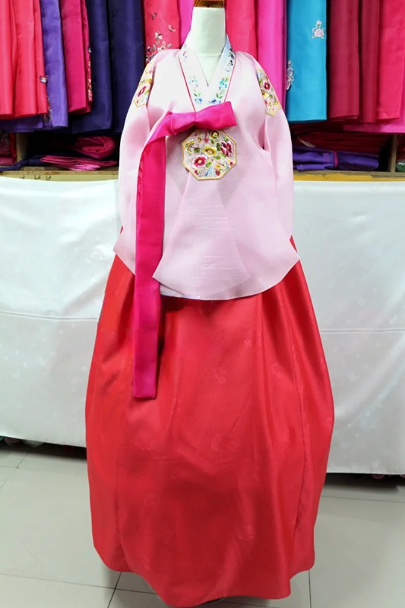 Hanbok Crepe Yarn Dress Hanbok Dress Hand Embroidered Women National Traditional Formal Banquet Celebration Performance Outfit