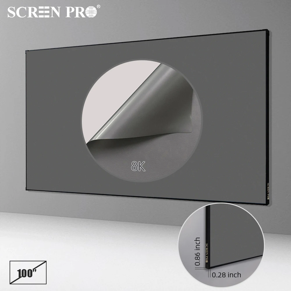 

100“ ALR Projector Screen Grey With frame for Home Theater 4K 8K Short Throw /Long Throw video projection 16:9 Room Screen Set