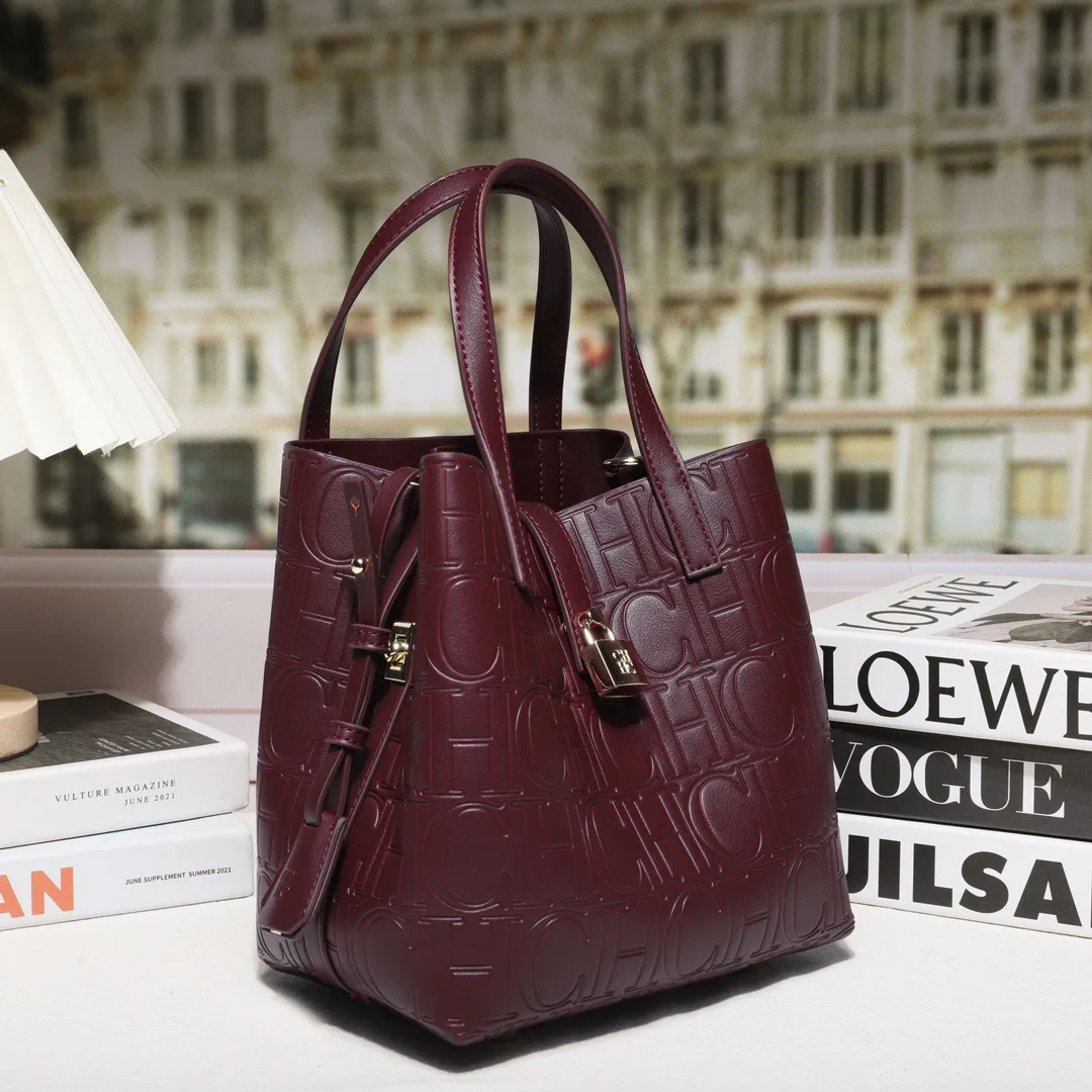 CILMI HARVILL CHHC Women's Small Bucket Bag Single Crossbody Long Shoulder Strap Large Capacity Lock Letter Imprint Design