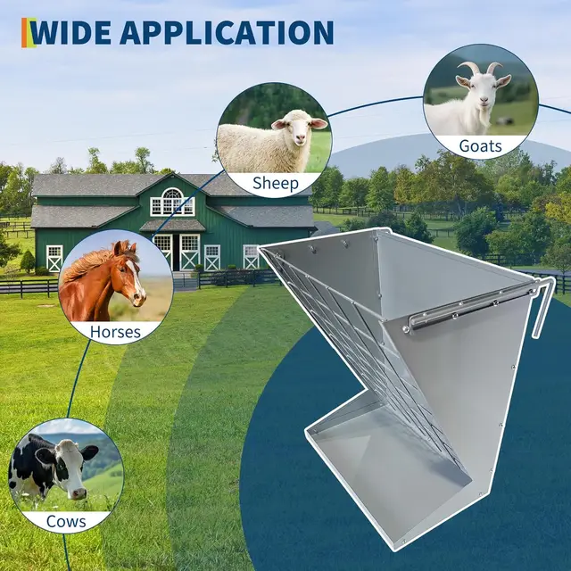 Wall Mounted Livestock Hay Rack for Farm Animals,Goats,Sheeps,Horses 2 in 1 Heavy-Duty Steel Hay & Grain/Salt Feeder Holder