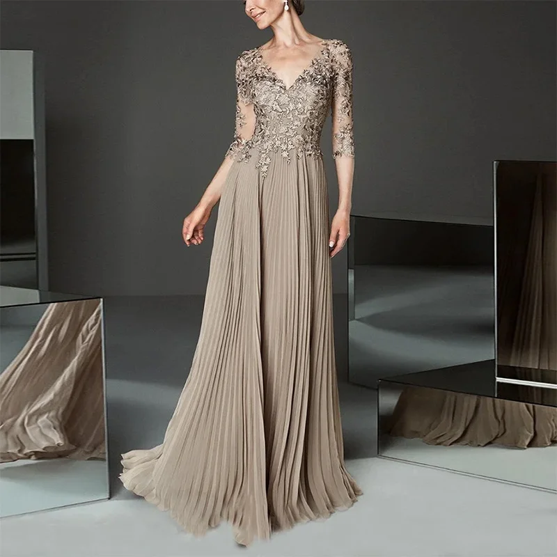 Elegante vestido de chiffon com decote em v até o chão, vestido para a mãe da noiva, vestido de gala, casamento para convidados, longo, 2023