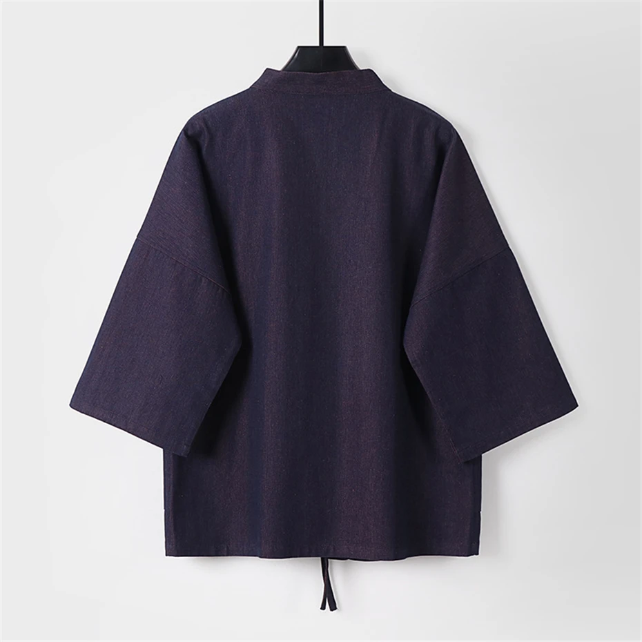 Denim Shirt Men 9XL Plus Size Kimono Summer Cardigan Jacket Solid Color