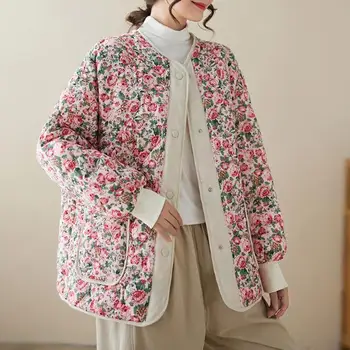 2023 nuovo cappotto di cotone allentato stampato retrò leggero per cappotto Casual moda autunno e inverno da donna 1