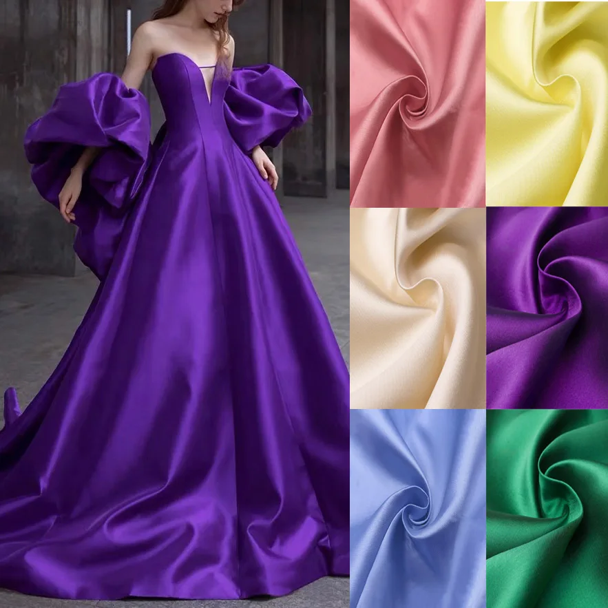 Purple Champagne Mikado Fabric Wedding Dress Bride Twill Thick Satin Designer By The Meter