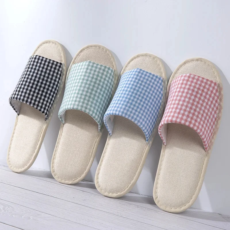 

A738ZXW Flip Flop Slippers Loafer Wedding Shoes Linen Guest Slippers Non-slip Hotel Slippers Home Four Seasons