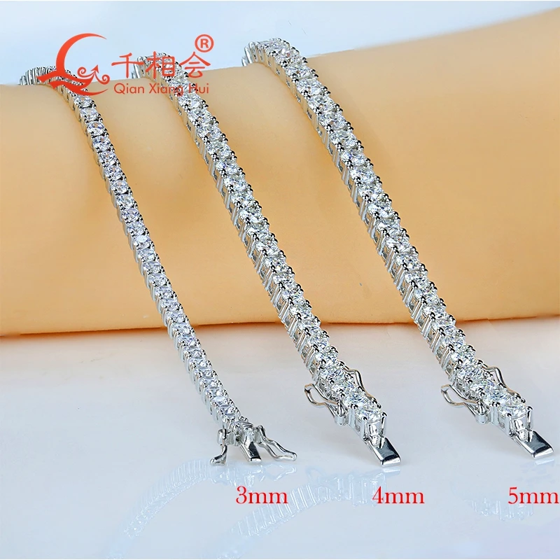 Luxury Tennis Bracelet 【3mm / SILVER】 3mm White Diamond Tennis 925 Silver Bracelet-5.25 Ct Unisex