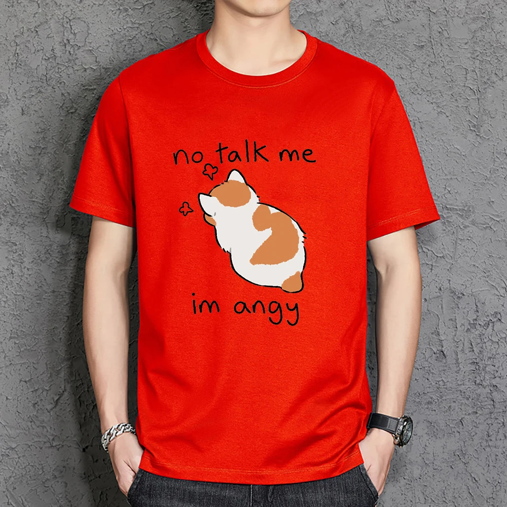 

Мужская футболка Tsundere Cat No Talk Me Im Angy, классические дышащие футболки с круглым вырезом, хлопковая одежда, повседневная мужская футболка в стиле Харадзюку