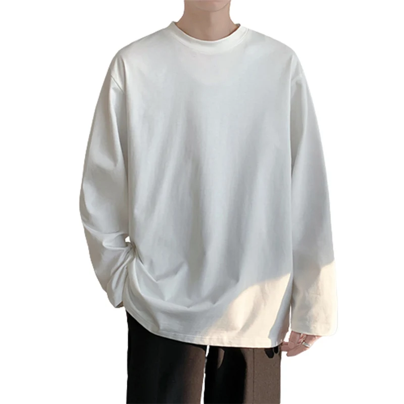 

Spring Autumn Crew Neck Pullover Long Sleeve T-Shirt Men's Simple Style Solid Color Loose Tops Male Casual Teenagers Trend Tees