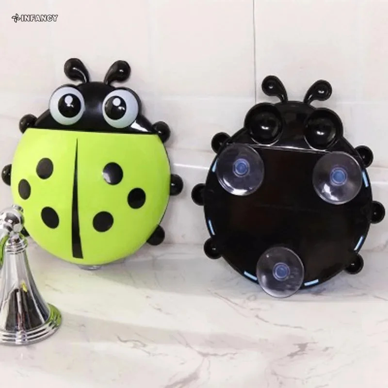4 Colors Cute Ladybug Insect Toothbrush Wall Suction Bathroom Sets Cartoon Sucker Toothbrush Holder Suction Hooks