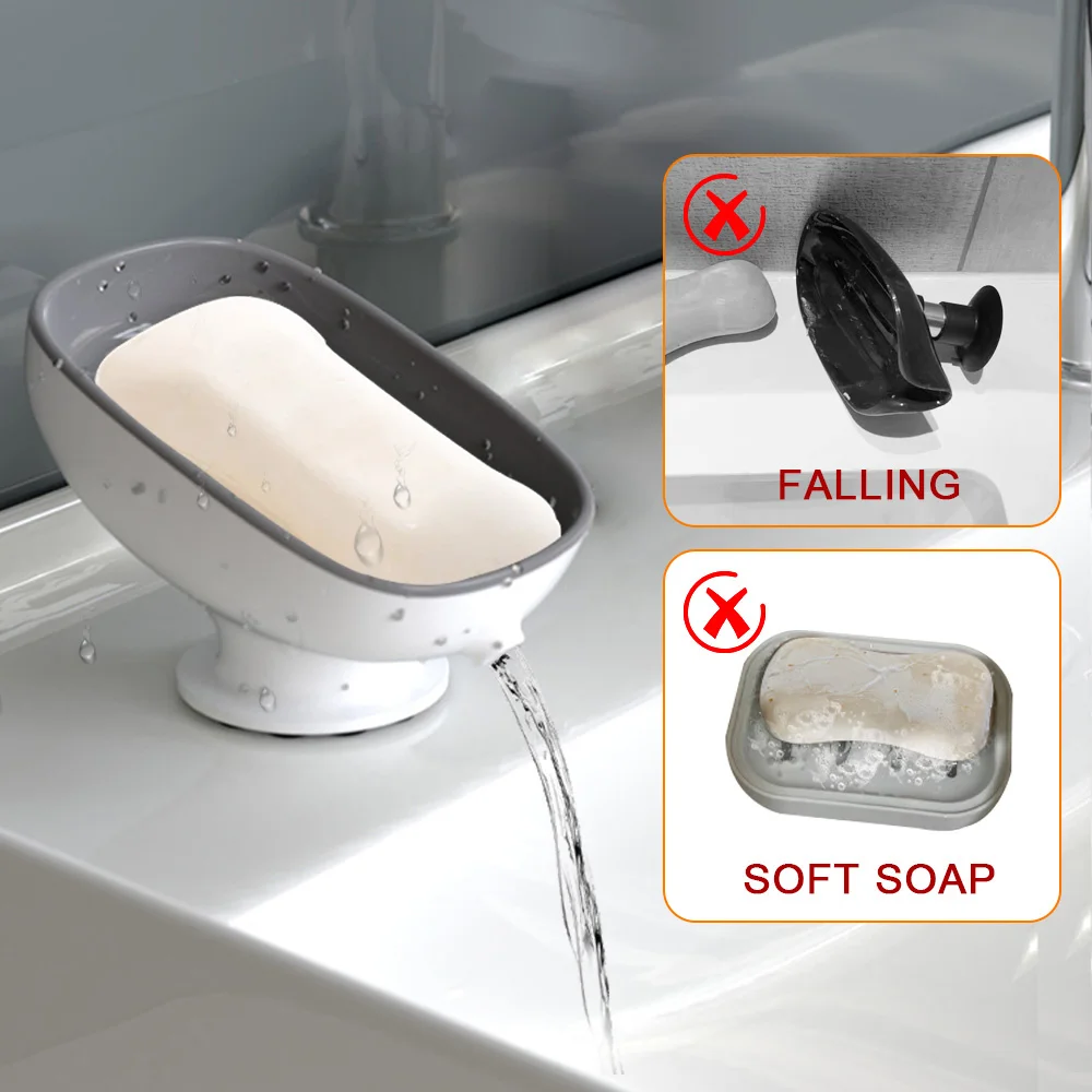 Sponge Container Super Suction Cup Dish Self Draining Kithcen Bathroom Holder Soap Box Drain