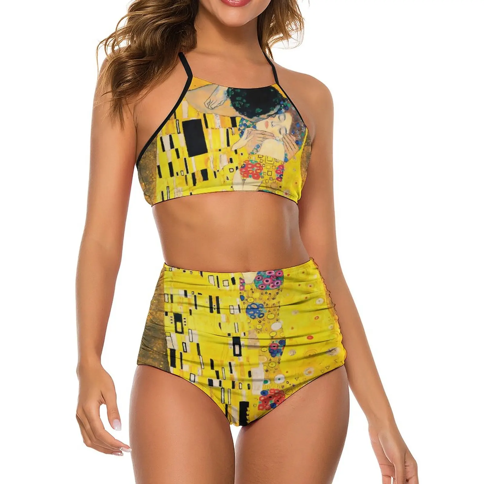 

Сексуальный художественный комплект бикини Gustav Klimt, фантастический купальник бикини Kiss, купальник с высокой талией, пляжная одежда большого размера