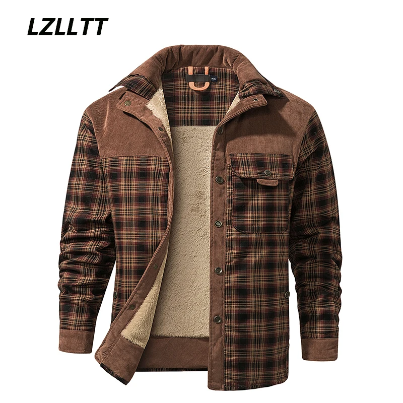 Winter Jacket Men Thicken Warm Fleece Jackets Coats Pure Cotton Plaid Jacket Military Clothes main image 0