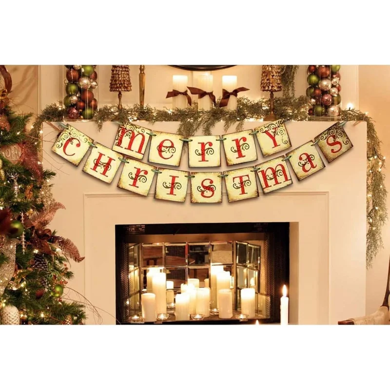Vintage Christmas Banner Sign - Retro Victorian Style Indoor Decoration & Wall Art