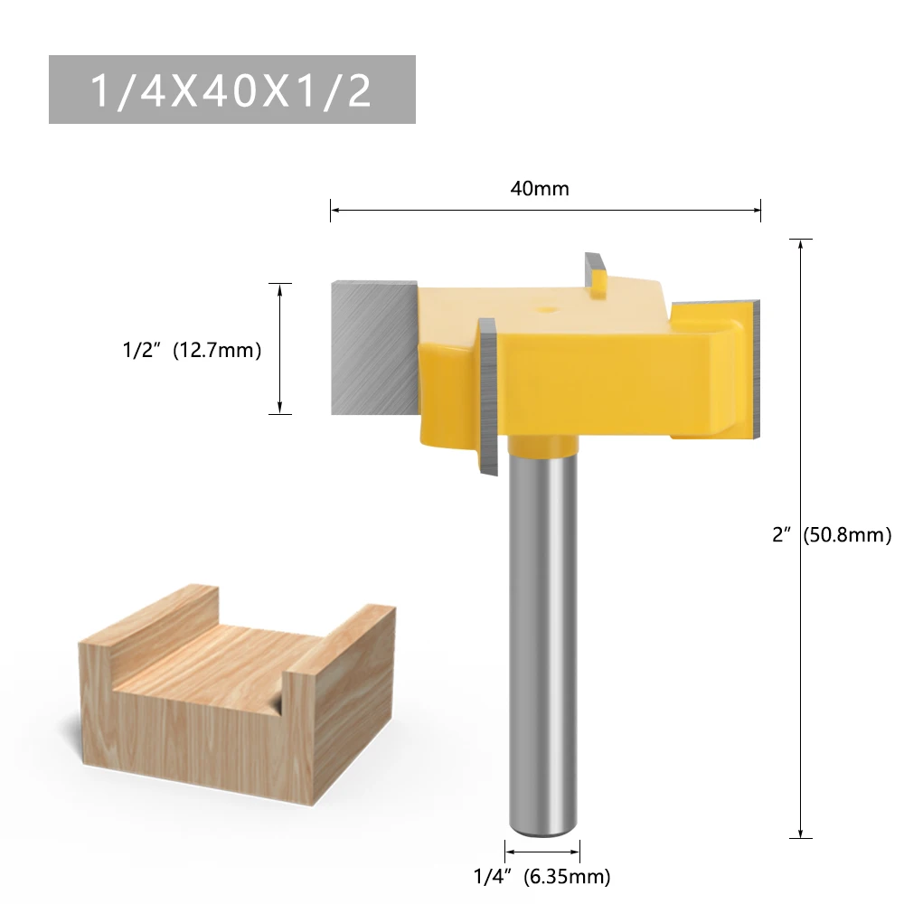 1 Stück 6 mm oder 6,35 mm Schaft D 40 mm 4 Kanten T-Typ Schlitzfräser Holzbearbeitungswerkzeug Fräser für Trimmmaschine C07318Z44006Y – Detail 5
