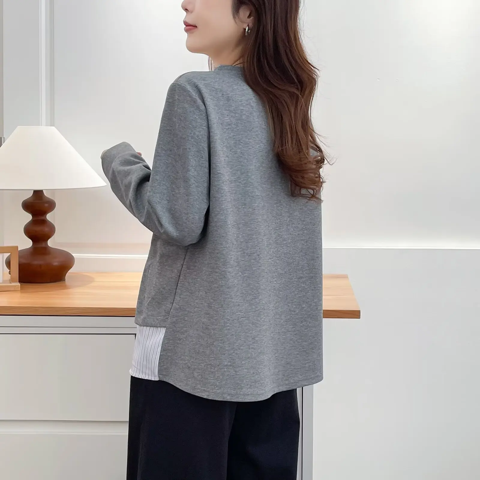 XXXXL Fashion Plus Size Women's Hoodies New Autumn Style Simple round-neck Patchwork Long Sleeved Top Casua Sweatshirt 820