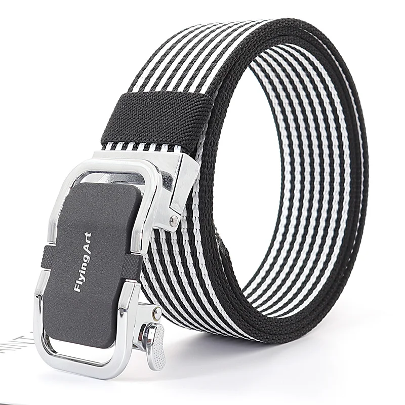 FlyingArt outdoor Tactical men's Nylon thick canvas belt youth Korean casual toothless Quick Release Jeans automatic Buckle Belt tushi new tactical belt metal automatic buckle quick release belt alloy casual tooling training belt men s trousers outdoor belt