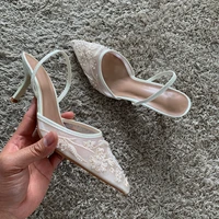 Mesh Embroidered Thin High Heels Sandals Women 2025 Summer Sexy Slingback Pointed Toe Pumps Dress Shoes Woman Sandalias De Mujer - Image 4