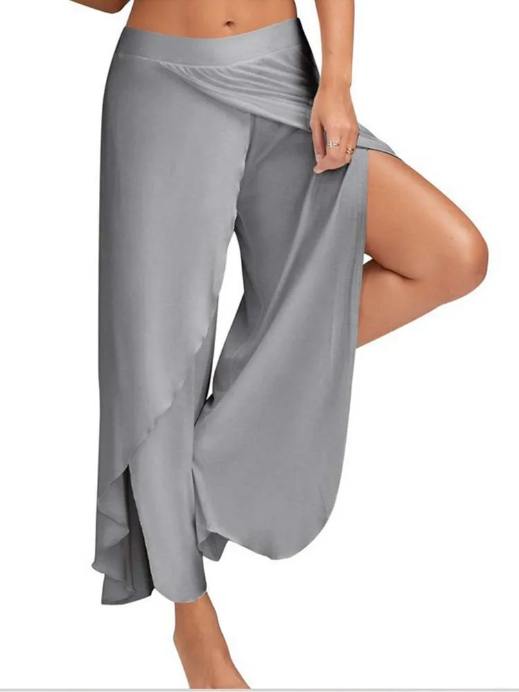 

Wide Leg Pants Women Capris Solid Loose Bloomers Pants Fitness Dance Wear Split TrousersPants Elastic Yoga Pants