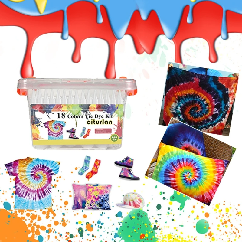 K3NA Children DIY Tie-dye Pigments Set 18 Color Cold Water Dye Colorant School Student Material Package for Art Crafts tie dye pigments set