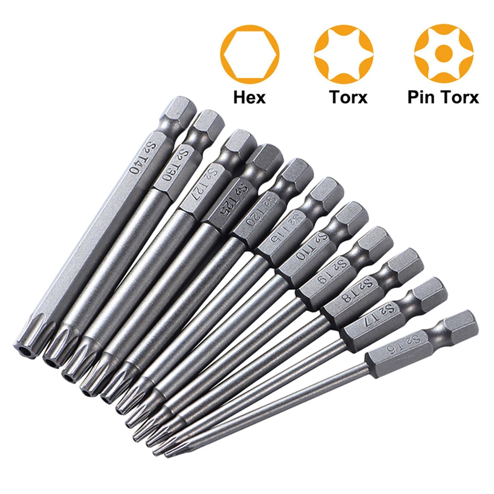 75mm/100mm Torx Bit Set Hex Torx Head Drill S2 Steel Tamper