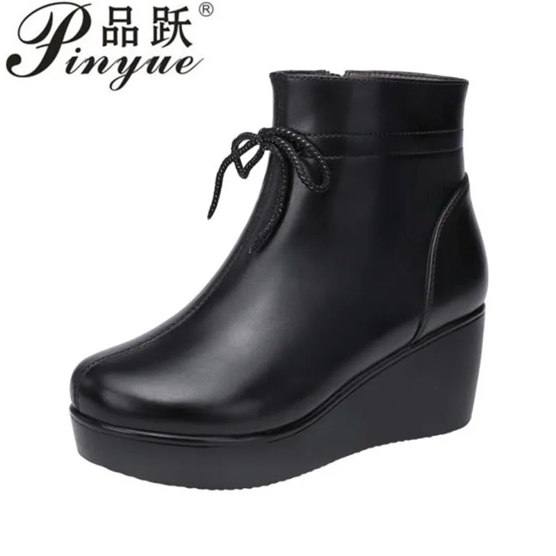 

6cm Women's Wedge heel boots Platform High Heel Shoes Winter Keep Warm Fur Motorcycle Footwear Snow Boots size 32 43
