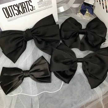 New Fashion Premium Black Satin Barrettes Bow Hair Clip Temperament Hair bow Ribbon Ponytail Clip For Women Top Hair accessories 5
