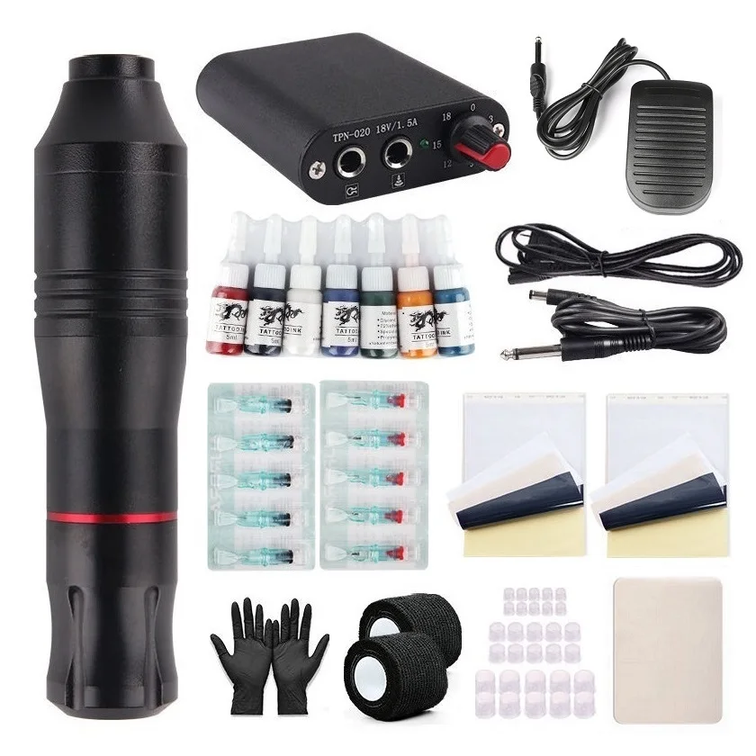 

Tattoo Kit Professional Rotary Pen Tattoo Machine Set with Cartridges Needles Permanent Makeup Tattoo Machine Kit for Body Art