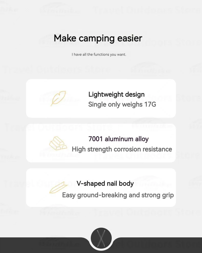 Description Picture 3 of itemNaturehike Camping Tent Peg Nails V Shaped Aluminum Stake Pegs Outdoor Accessories Metal 20cm Ultralight Heavy Duty 8pcs/Lot