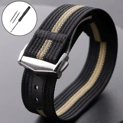 Canvas Nylon Strap Waterproof Watch Band with 20mm Folding Buckle - Sporty Soft Wristbelt - 20mm (Black Gold)