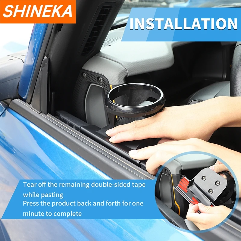 SHINEKA 자동차 앞문 워터 컵 전화 홀더 Ford Bronco 2021 2022 2023 2024 Up 음료 홀더 마운트 주최자 액세서리
