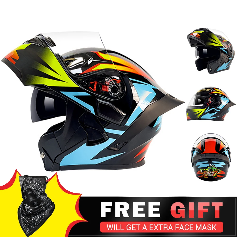 

QIKE Motorcycle Helmet Flip Up Motocross Helmets Doublel Lens Casco Moto Men Women Motorcycle Capacete Motorbike Riding Helmet