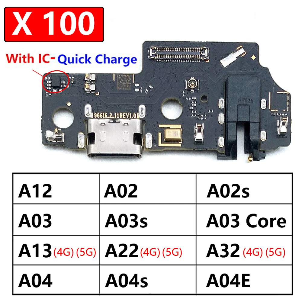 

100 шт., зарядное устройство USB, док-порт, разъем, гибкий кабель для Samsung A02 A12 A02s A03s A03 Core A13 A22 A32 4G 5G A04 A04s