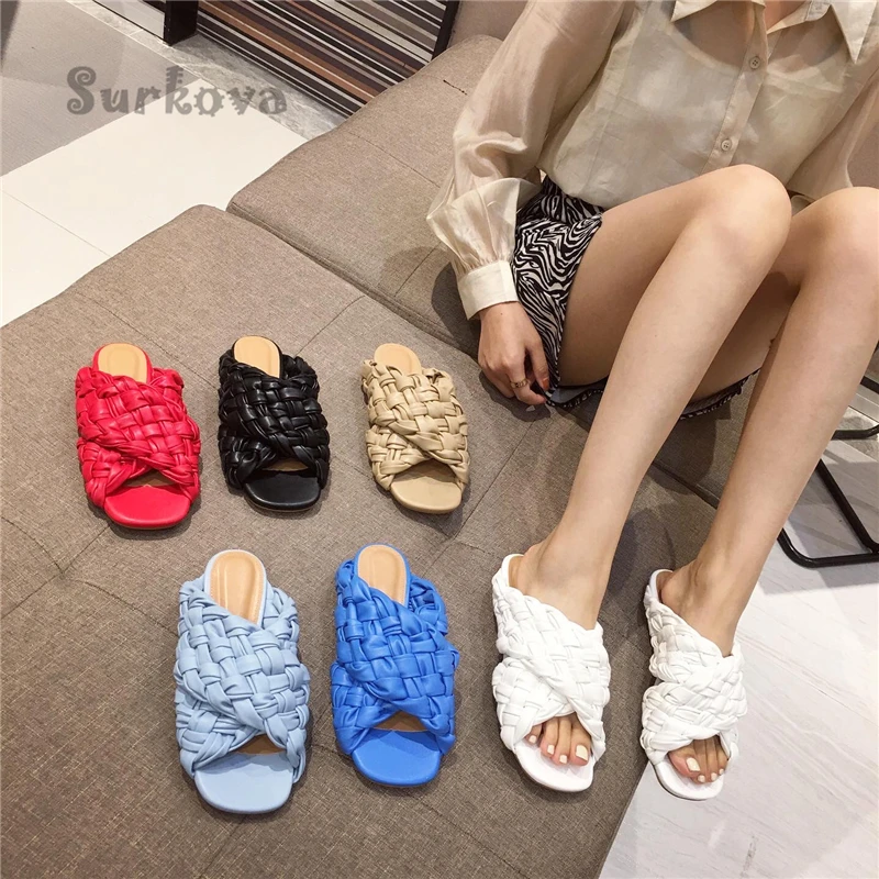 New Woven Sandals Fashion Solid Color Cross-Strap Round Toe Flat Slippers  Elegant Summer Banquet Casual Holiday Women's Shoes - AliExpress