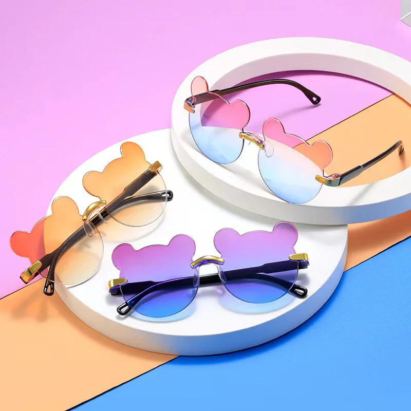 Fashion Sunglasses Kids Sunglasses Children Sunglasses Party Sunglasses Cosplay Sunglasses Kids Sun Sunglasses Bear Shape Children Glasses Cartoon Rimless UV400 Child Eyeglasses Outdoor Anti-Glare Girls Boys Sunglasses