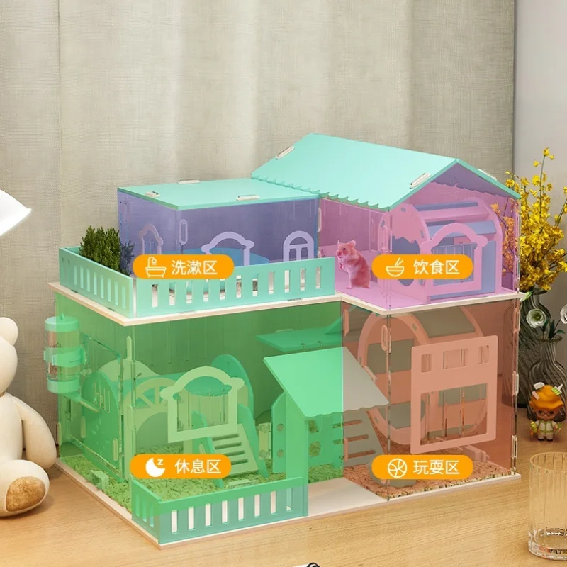 

Hamster Cage Acrylic Transparent Three-story Double Villa Golden Bear Guinea Pig Super Large Rural Luxury Package Combination