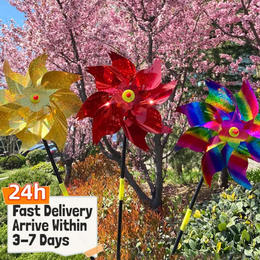 Extra Sparkly Pinwheel with Stakes Outdoor Bird Scare Devices Colorful Bird Deterrent Windmill for Yard Garden Decor