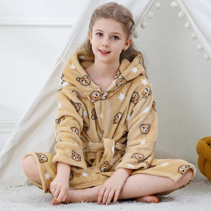 MICHLEY Halloween Cartoon Flannel Kids Bathrobe Bath Robe Pajamas Robe Children Hooded Sleepwear Clothes For Girls Boys 3Y-13Y