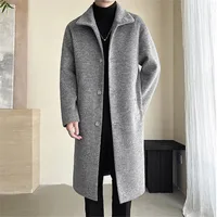 Autumn Winter Male Wool Blend Coats Fashion Long Business Casual Woolen Outwear Men Turn Down Collar Trench Coat Winbreaker Man