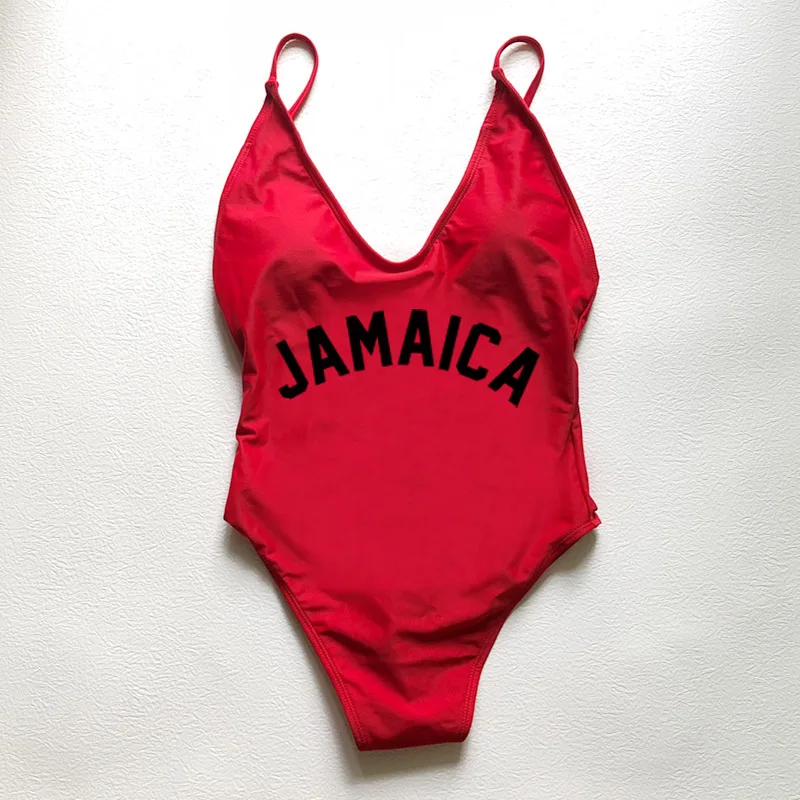 Women's One Piece Swimsuit Sexy Padded JAMAICA Letter Bathing Suit Beachwear