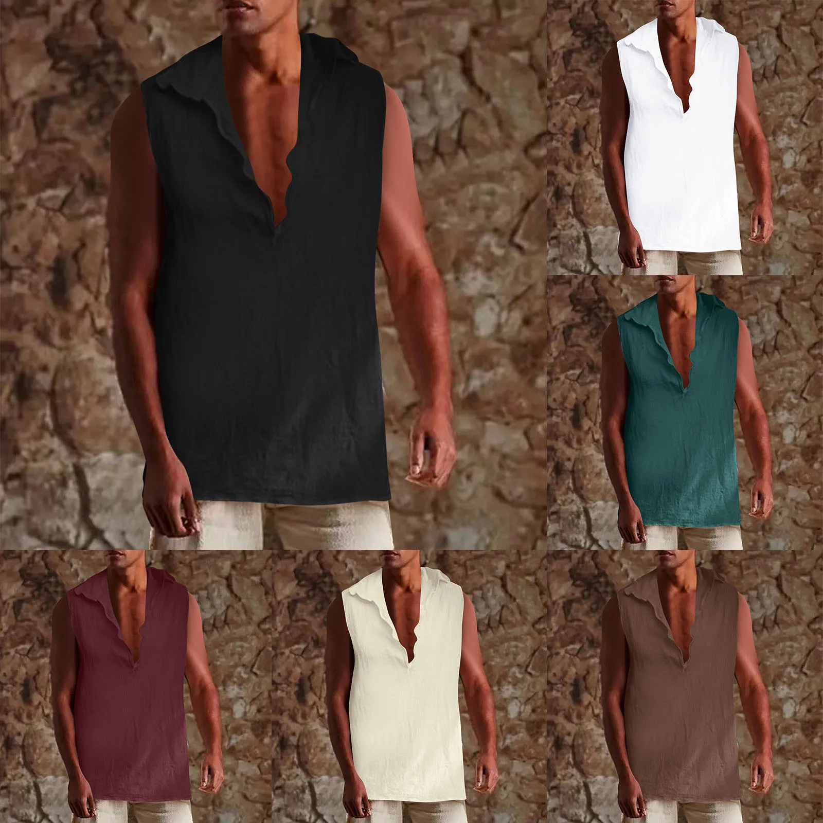 

Mens Relaxed Comfortable Retro Casual Solid Color Lapel Vest Tops for Men Loose Fit
