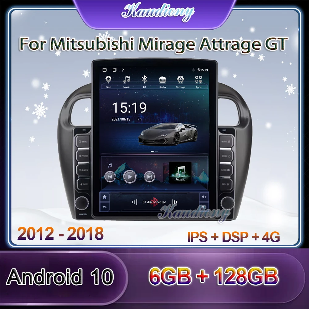 Kaudiony Tesla Style Android 10.0 Car Radio For Mitsubishi Mirage Attrage Auto GPS Navigation DVD Player 4G DSP BT 2012-2018 | Автомобили