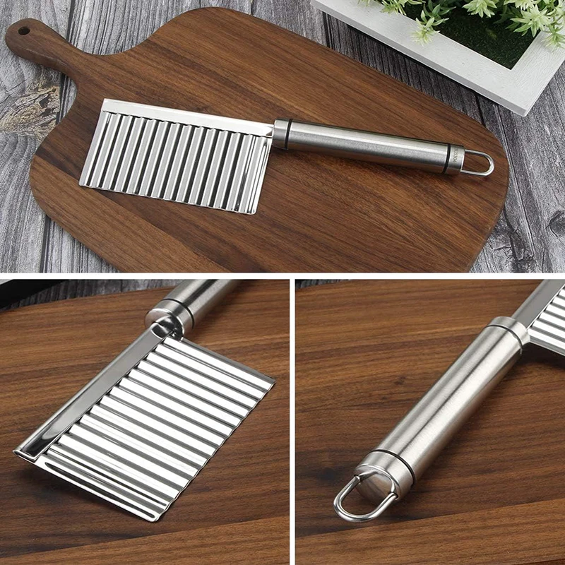 Potato slicer stainless steel potato chip crinkle cutter dough vegetable fruit wavy slicer knife French fry