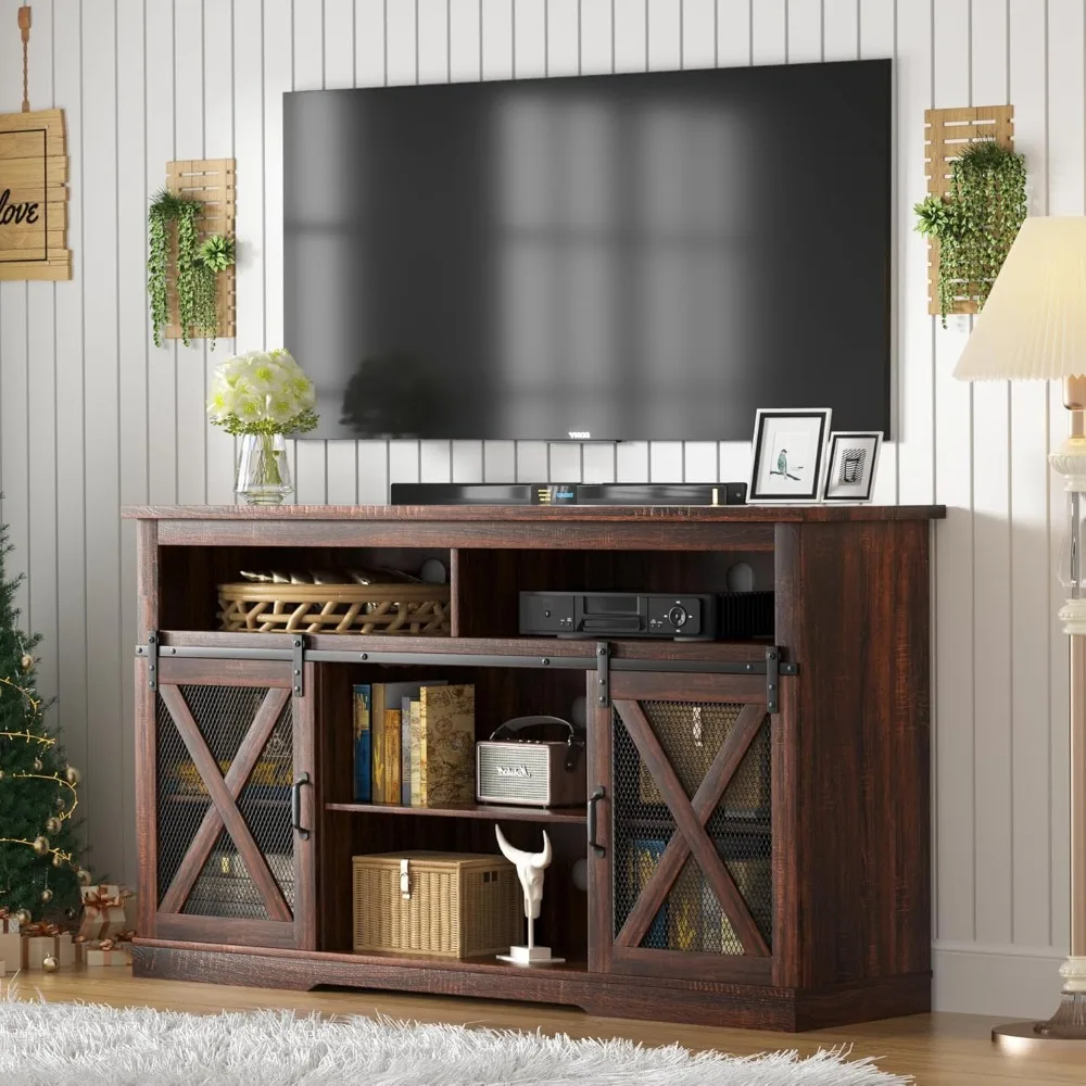 Farmhouse TV Stand for 65 inch TV Farmhouse Entertainment Center with Sliding Barn Doors Console Storage Cabinet for Living Room 2
