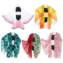 

Demon Slayer Anime Cosplay Kimetsu No Yaiba Kamado Tanjirou Two Piece Suit Swimsuit With Sheer Kimono Cardigan Halloween Suit