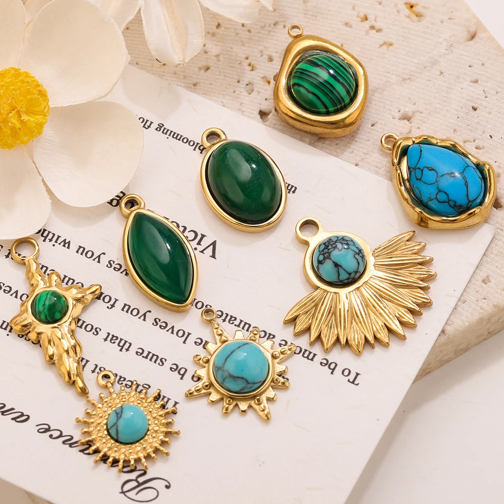 2-5pcs 보헤미안 참스 컬러 천연석 청록색 물방울 펜던트 액세서리 패션 DIY 쥬얼리 귀걸이 용품