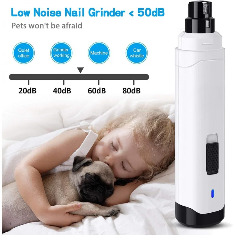 Dog Nail Grinder 2-Speed LED Electric Rechargeable Pet Nail Trimmer Painless Paws Grooming Tool clippers for Dogs Cat White