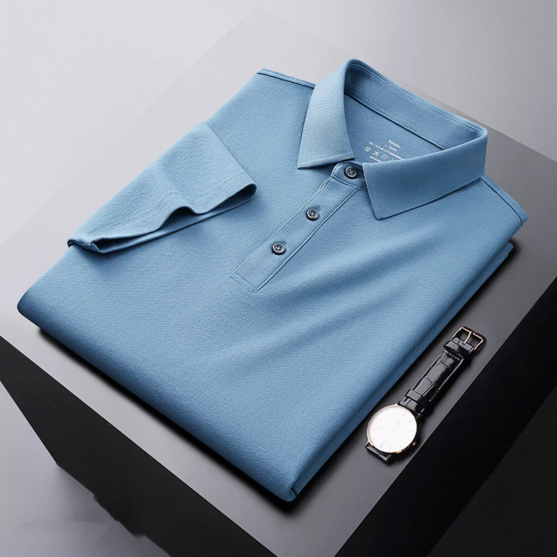 Tricou polo de vară cool pentru bărbați, culoare solidă, guler polo, afaceri casual, mânecă scurtă, tricou cu guler și mânecă jumătate_voghion.com