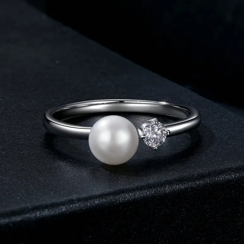 Bamoer U Moissanite Ring Freshwater Pearl Band Ring Original for Women Delicate Engagement Gift Mother's Day D Color VVS1 EX moissanite ring